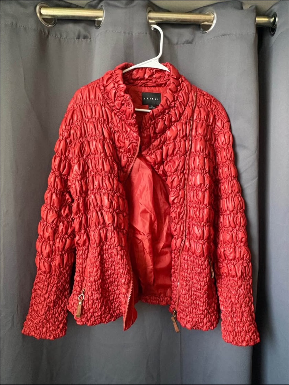 Tribal Red Textured Puff Jacket